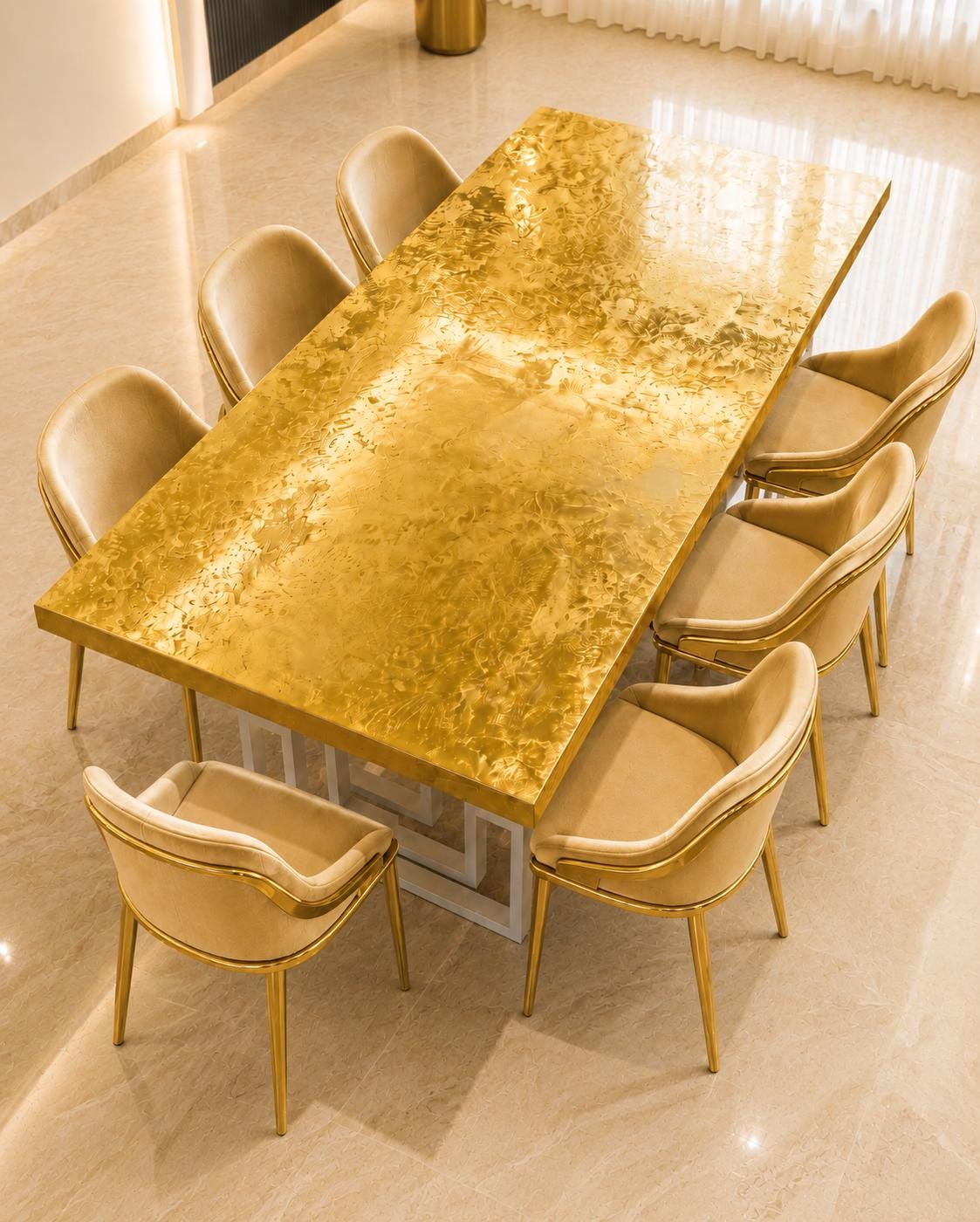 Custom 24K Gold Leaf Epoxy Dining Table, Luxury Resin Statement Furniture