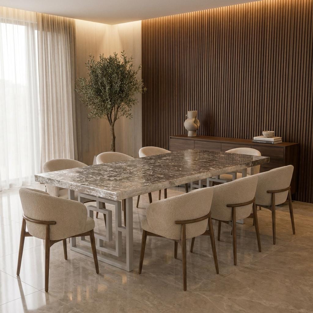 Tavolo da pranzo artigianale in resina epossidica con foglia d'argento, mobile di lusso di design, protezione superficiale di 10 anni