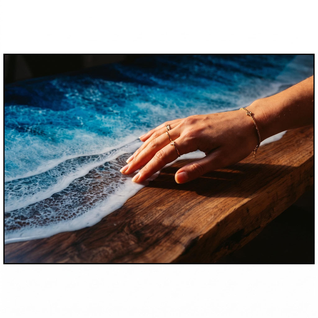 Dark Ocean Epoxy Dining Table, Walnut Resin Coffee Table, Coastal Furniture