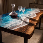 Dark Ocean Epoxy Dining Table, Walnut Resin Coffee Table, Coastal Furniture
