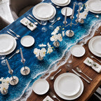 Dark Ocean Epoxy Dining Table, Walnut Resin Coffee Table, Coastal Furniture