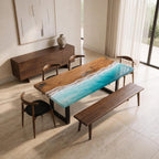 Bright Ocean Epoxy Table, Walnut Coffee or Dining Table, Coastal Furniture