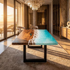 Bright Ocean Epoxy Table, Walnut Coffee or Dining Table, Coastal Furniture