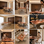 Tavolo da Pranzo in Rame Foglia Oro Epossidica Personalizzato, Mobili di Lusso in Resina, Protezione Superficiale di 10 Anni