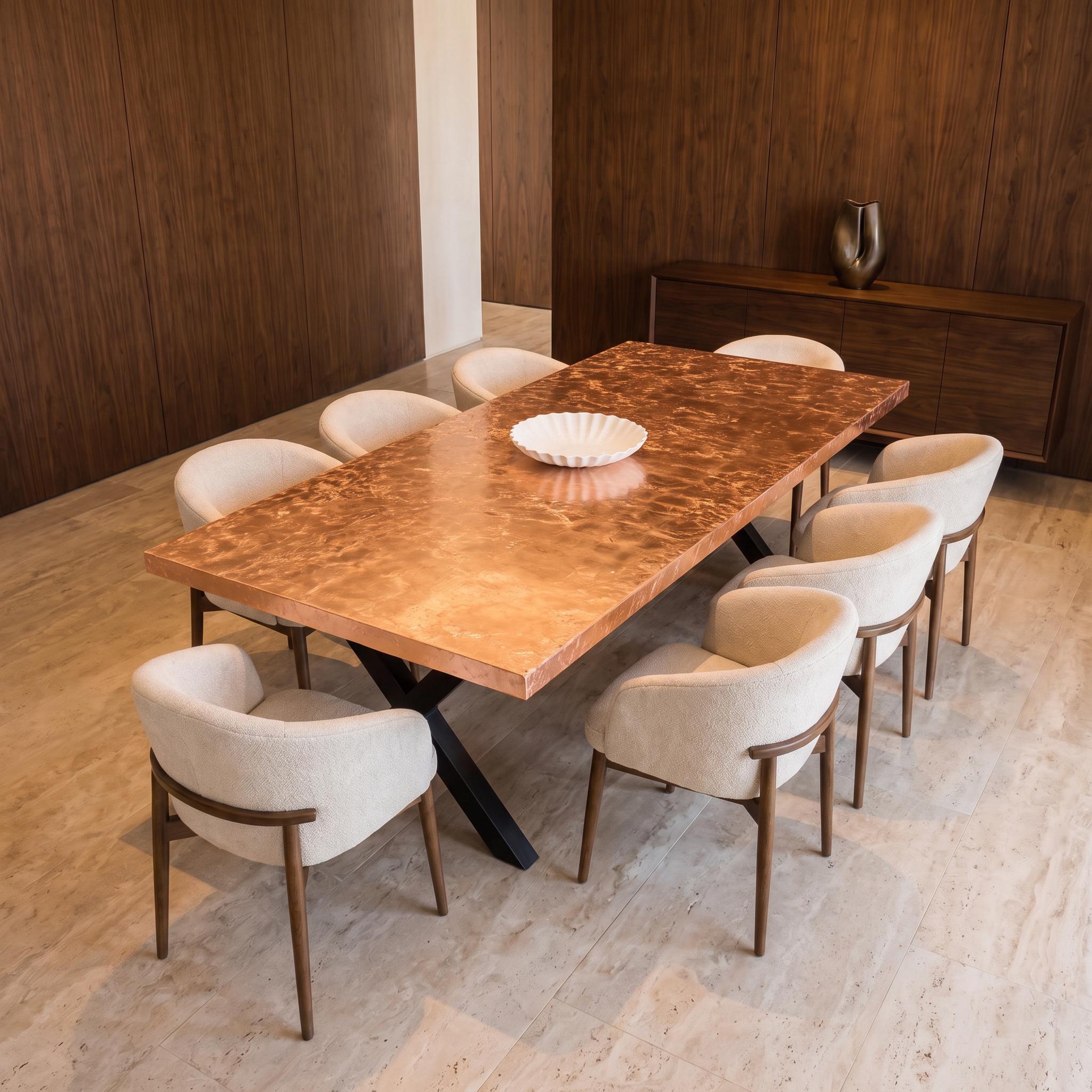 Tavolo da Pranzo in Rame Foglia Oro Epossidica Personalizzato, Mobili di Lusso in Resina, Protezione Superficiale di 10 Anni