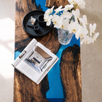 Custom Walnut Live Edge Epoxy Bench, Resin Furniture for Dining Entryways