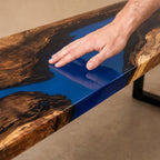 Custom Walnut Live Edge Epoxy Bench, Resin Furniture for Dining Entryways