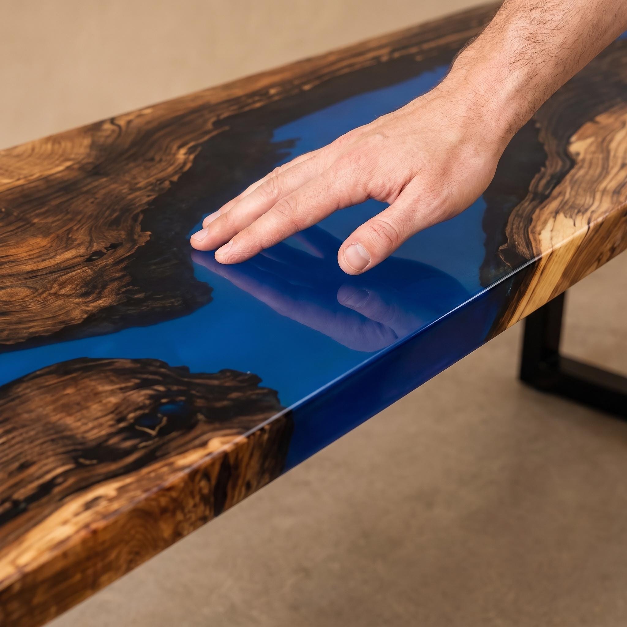 Custom Walnut Live Edge Epoxy Bench, Resin Furniture for Dining Entryways