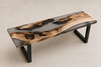 Custom Walnut Live Edge Epoxy Bench, Resin Furniture for Dining Entryways