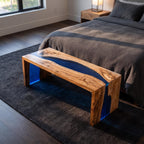 Custom Walnut Epoxy Waterfall Bench, Live Edge Resin River Bed End or Entryway Bench