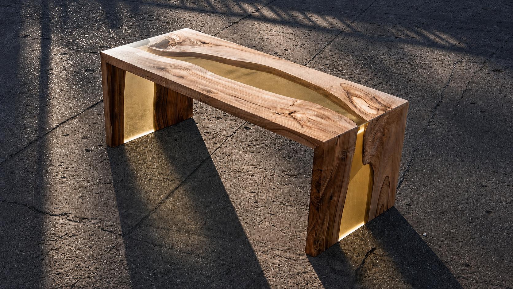 Custom Walnut Epoxy Waterfall Bench, Live Edge Resin River Bed End or Entryway Bench