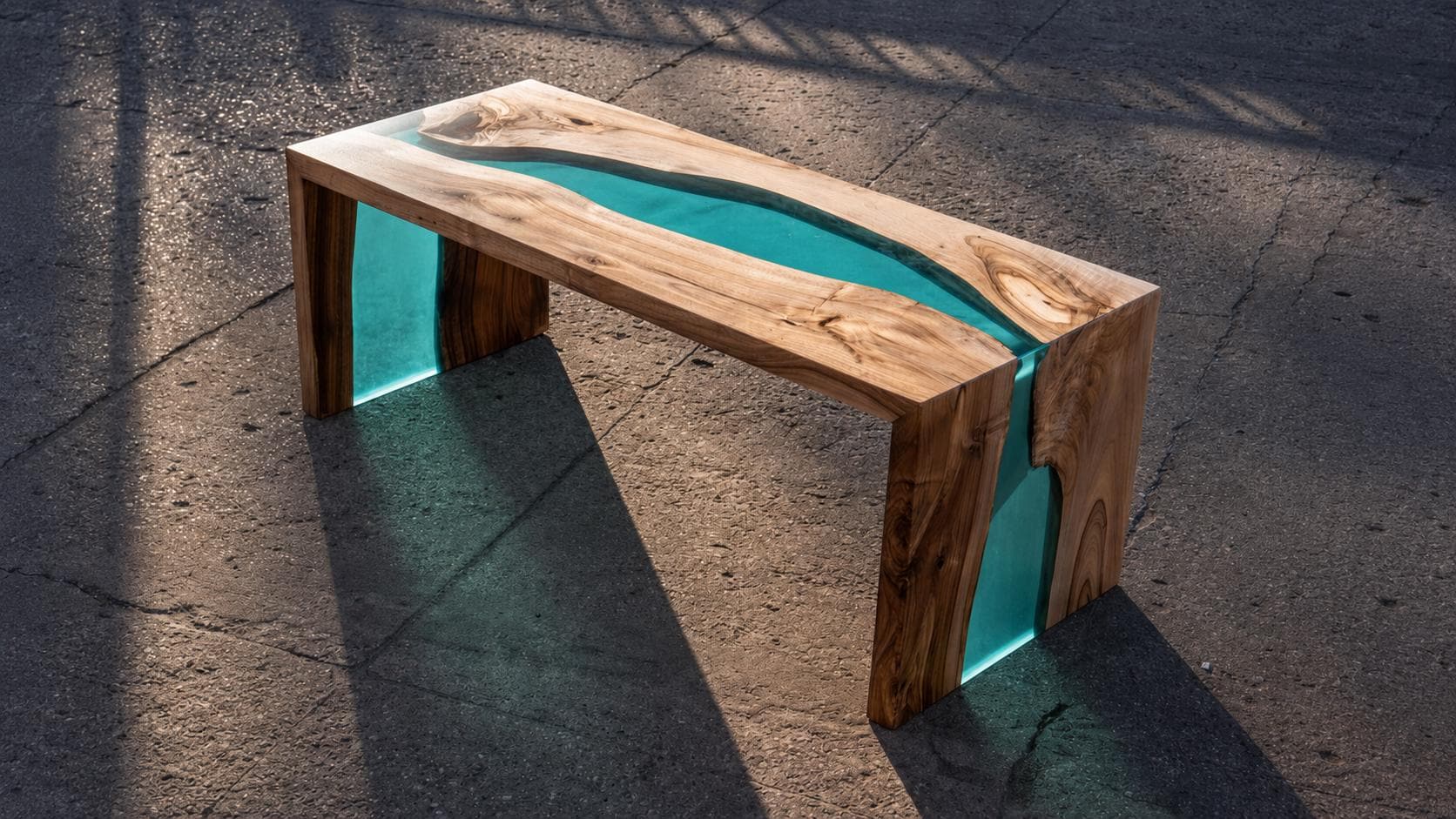 Custom Walnut Epoxy Waterfall Bench, Live Edge Resin River Bed End or Entryway Bench