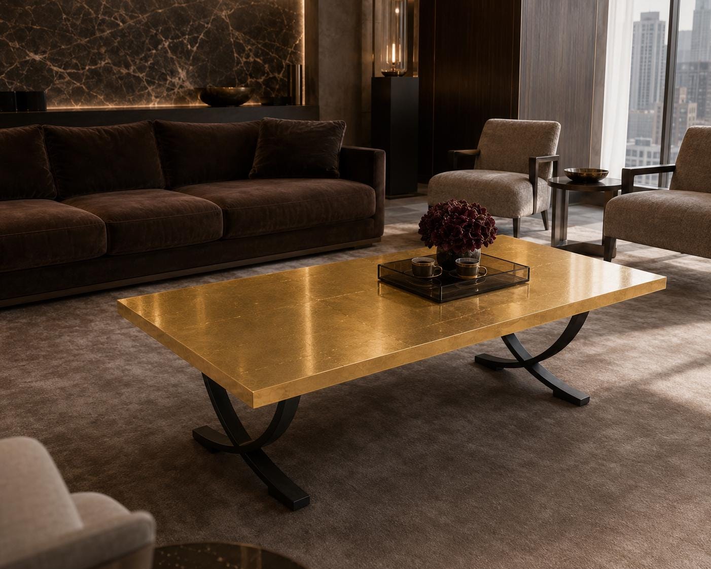 Gold Leaf Epoxy Coffee Table, Handmade Luxury Resin Furniture, Custom Modern Center Table