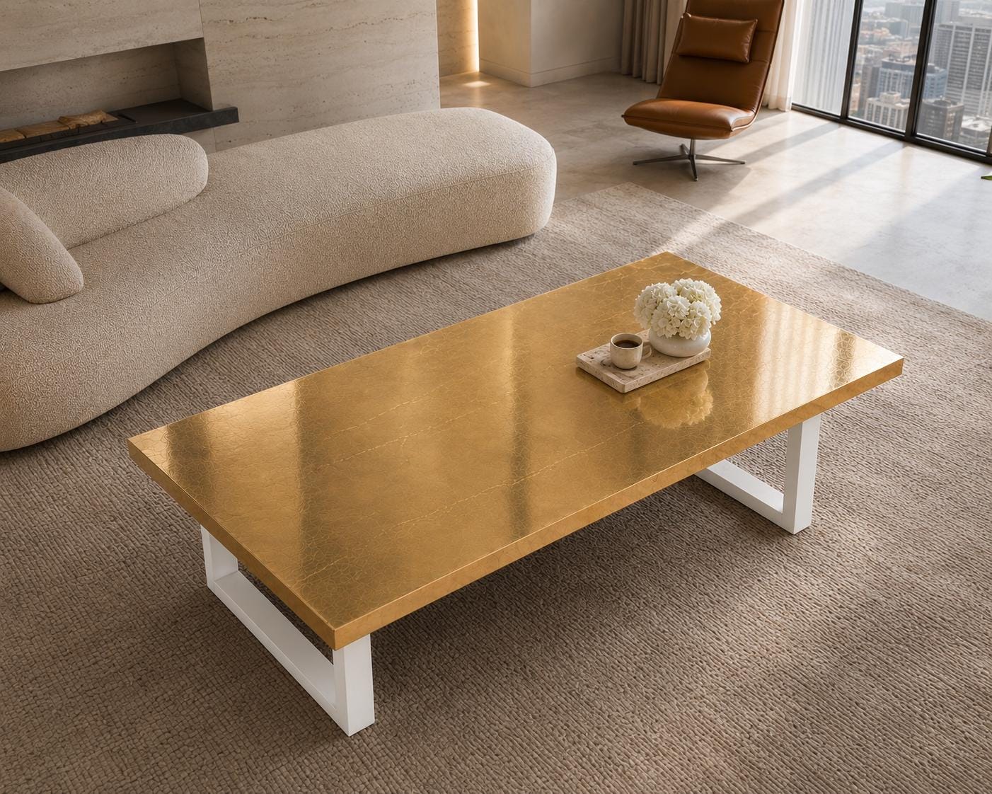 Gold Leaf Epoxy Coffee Table, Handmade Luxury Resin Furniture, Custom Modern Center Table