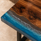 Custom Walnut Ocean Epoxy Bench, Live Edge Resin Wave Entryway or Bedroom Bench
