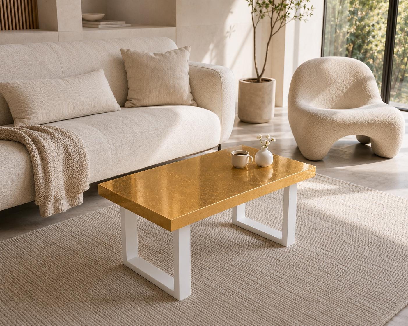 Gold Leaf Epoxy Coffee Table, Handmade Luxury Resin Furniture, Custom Modern Center Table