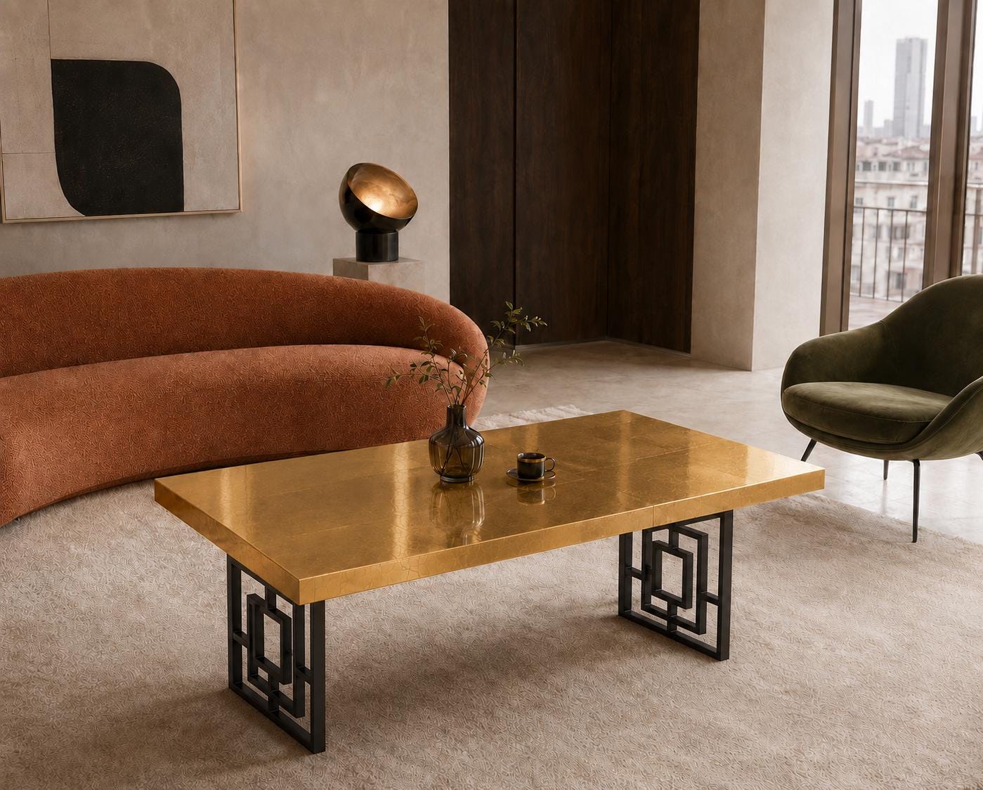 Gold Leaf Epoxy Coffee Table, Handmade Luxury Resin Furniture, Custom Modern Center Table