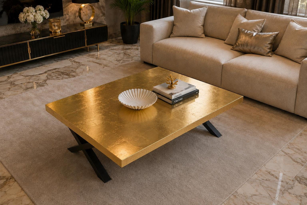 Gold Leaf Epoxy Coffee Table, Handmade Luxury Resin Furniture, Custom Modern Center Table