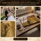 Custom Photo Serving Board, Klimt Inspired Walnut Resin Art, Personalized Portrait Gift