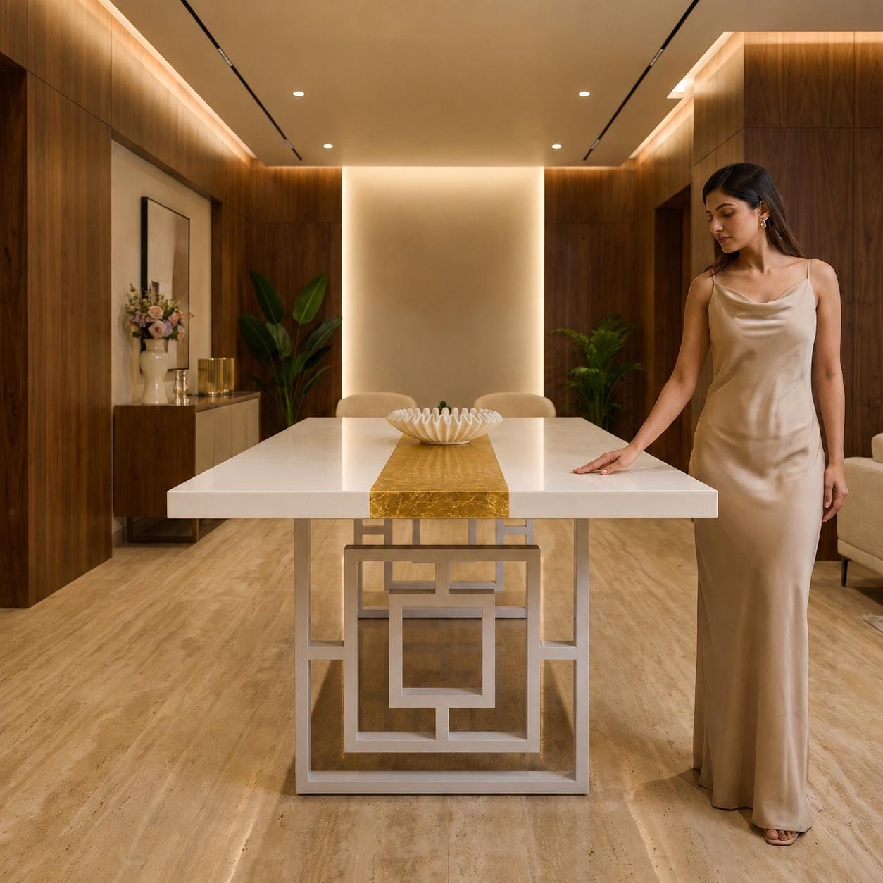 Custom White Epoxy Table with Genuine 24K Gold Leaf Stripe | Coffee or Dining Table