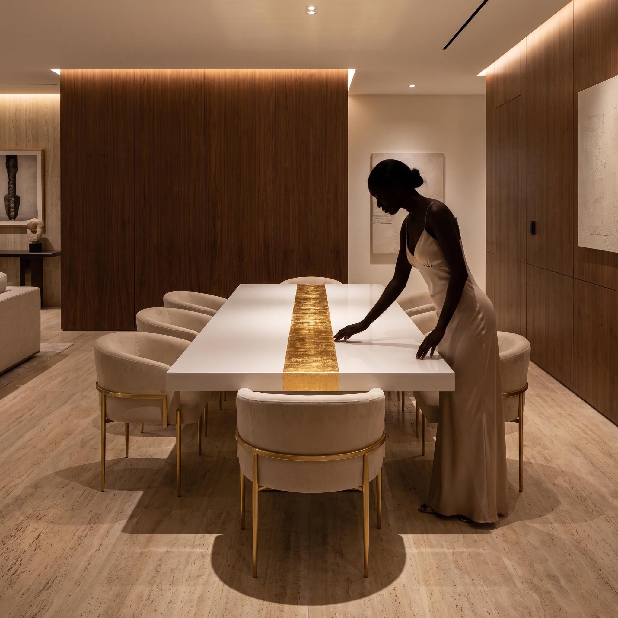 Custom White Epoxy Table with Genuine 24K Gold Leaf Stripe | Coffee or Dining Table