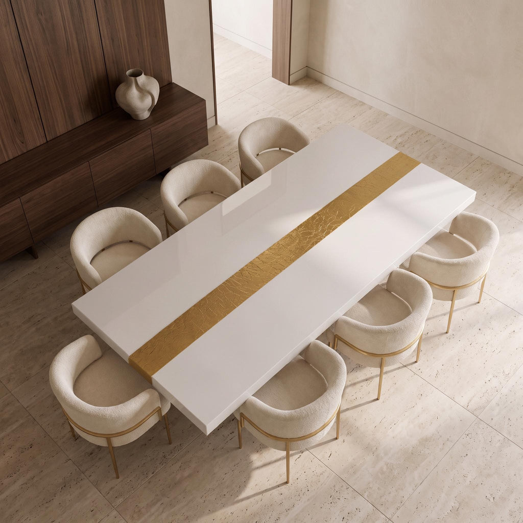 Custom White Epoxy Table with Genuine 24K Gold Leaf Stripe | Coffee or Dining Table