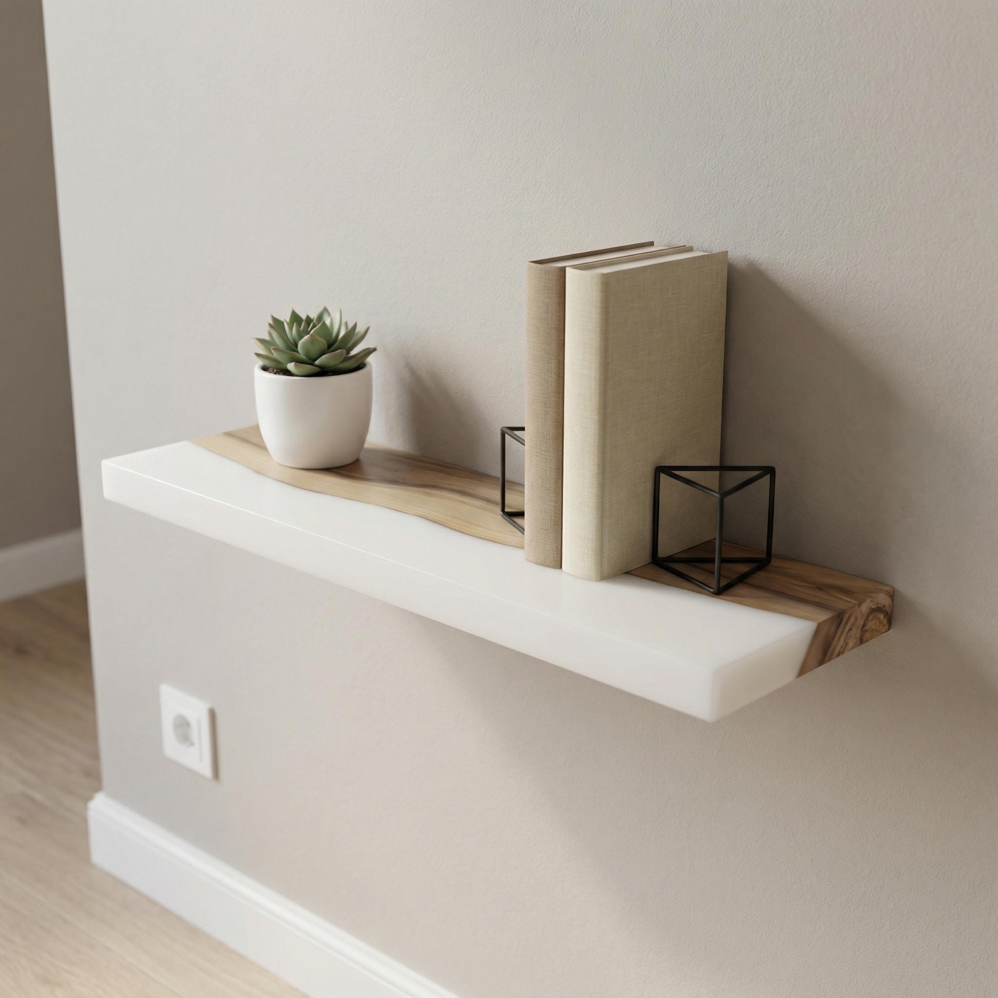 Walnut Epoxy Floating Shelf, Custom Live Edge Wall Shelf in Colors