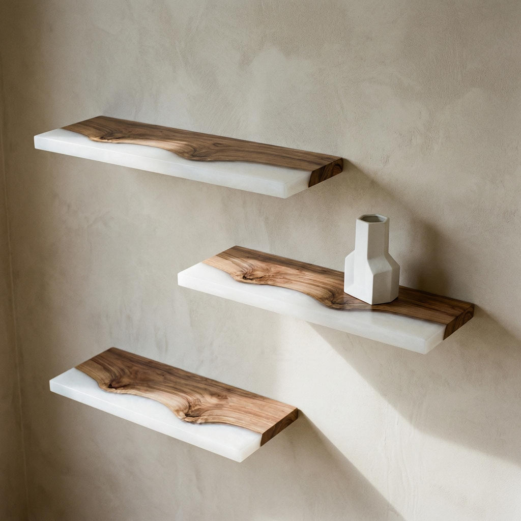 Walnut Epoxy Floating Shelf, Custom Live Edge Wall Shelf in Colors