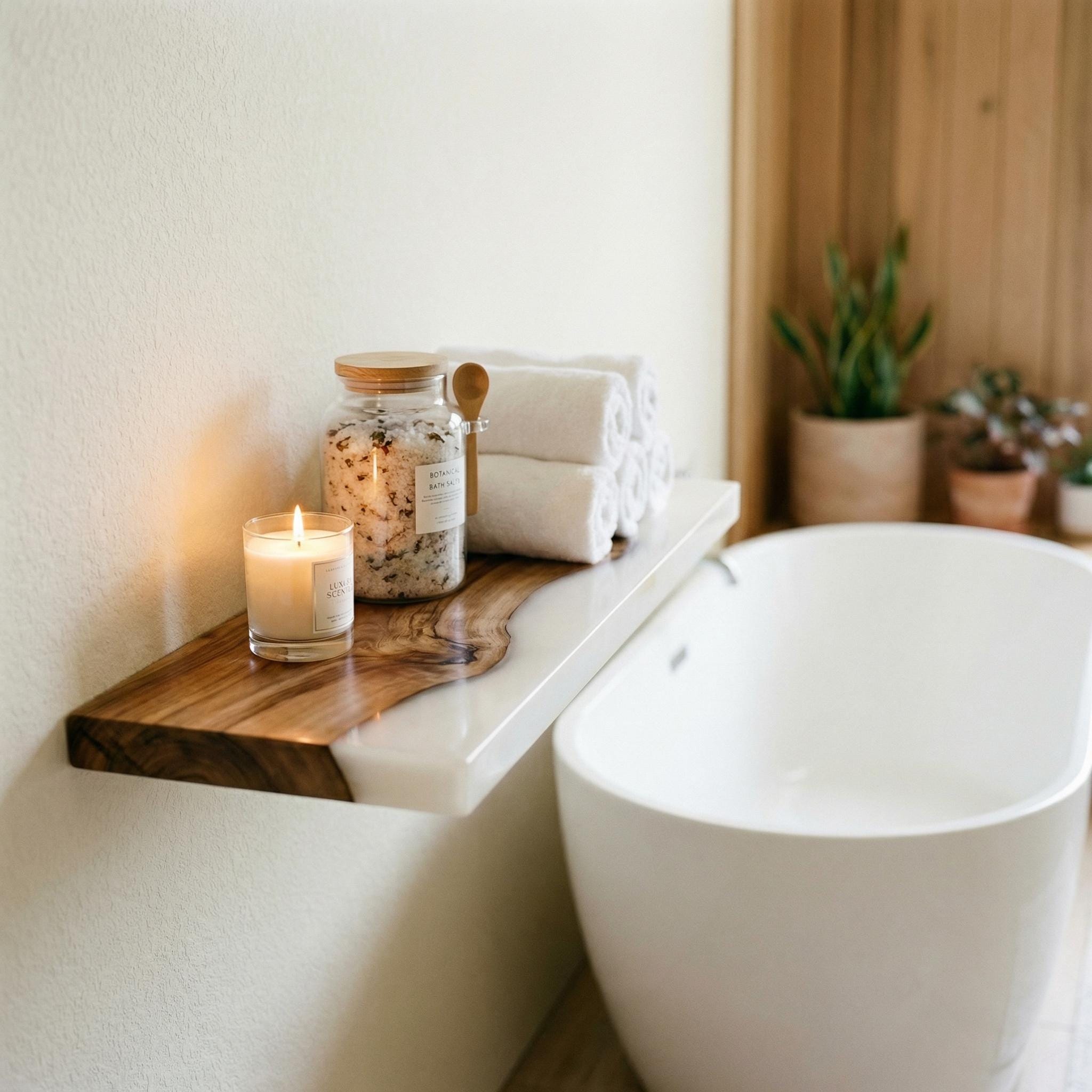 Walnut Epoxy Floating Shelf, Custom Live Edge Wall Shelf in Colors