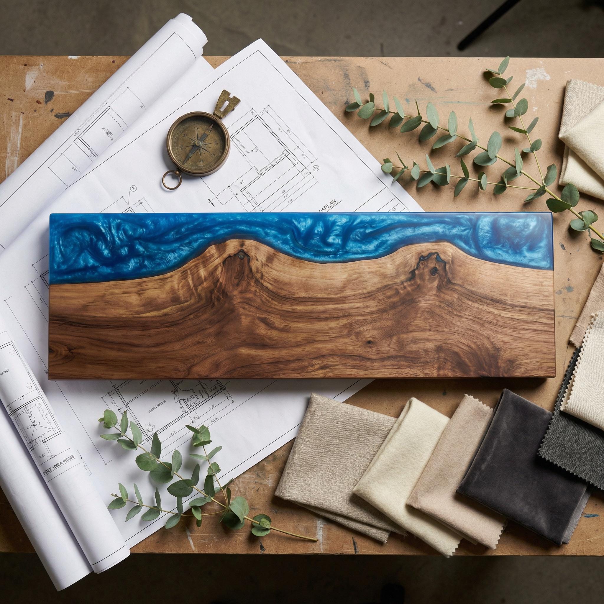 Walnut Epoxy Floating Shelf, Custom Live Edge Wall Shelf in Colors