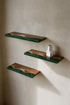 Walnut Epoxy Floating Shelf, Custom Live Edge Wall Shelf in Colors