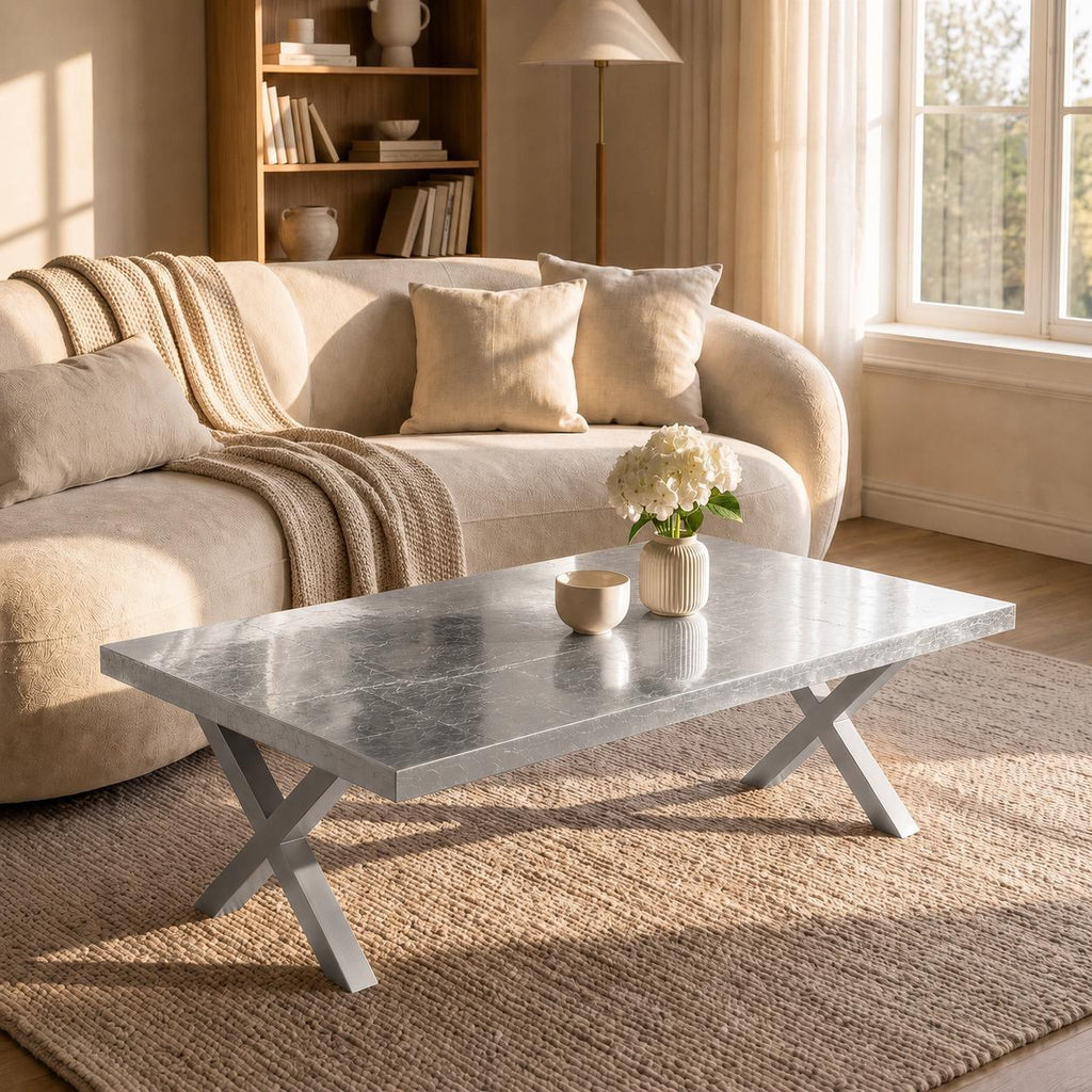 Silver Leaf Epoxy Coffee Table, Custom Resin Center Table with Metal Legs