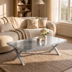 Silver Leaf Epoxy Coffee Table, Custom Resin Center Table with Metal Legs