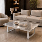 Silver Leaf Epoxy Coffee Table, Custom Resin Center Table with Metal Legs