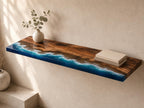 Walnut Epoxy Floating Shelf, Custom Live Edge Wall Shelf in Transparent Colors