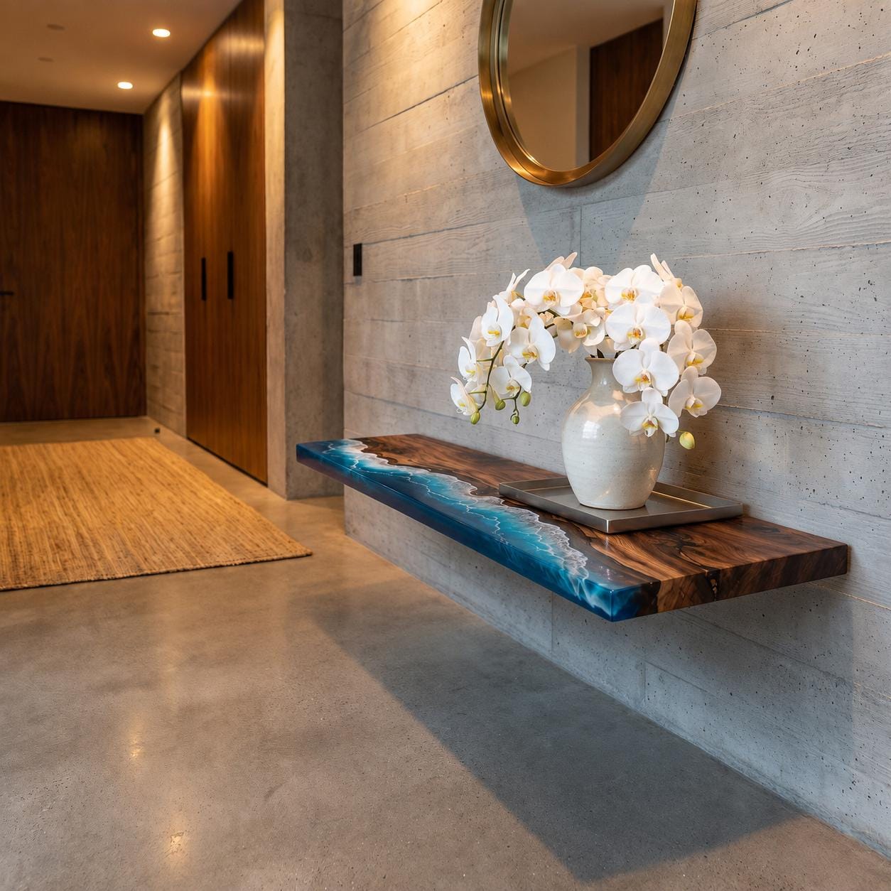 Walnut Epoxy Floating Shelf, Custom Live Edge Wall Shelf in Transparent Colors