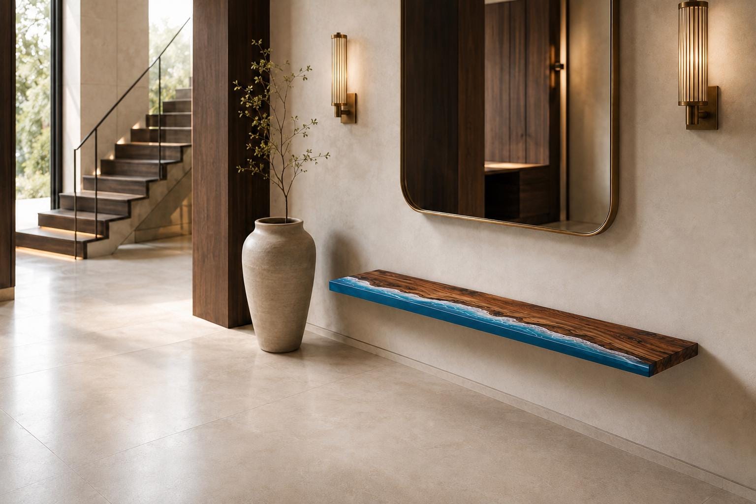 Walnut Epoxy Floating Shelf, Custom Live Edge Wall Shelf in Transparent Colors