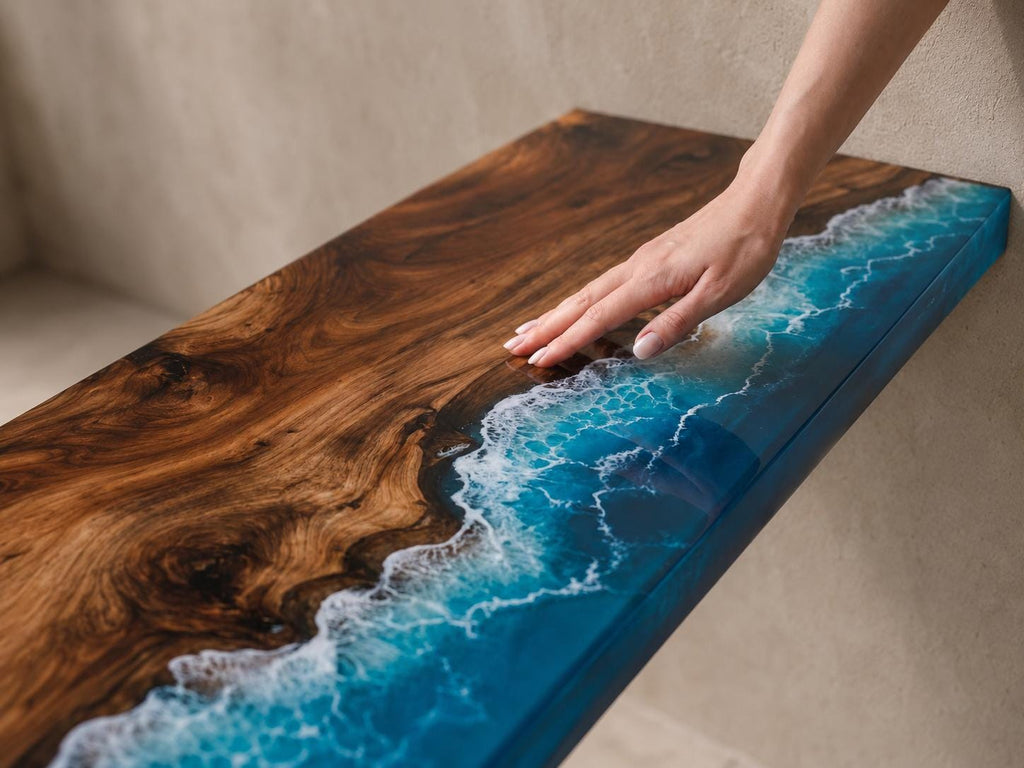 Walnut Epoxy Floating Shelf, Custom Live Edge Wall Shelf in Transparent Colors