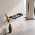 Walnut Epoxy Floating Shelf, Custom Live Edge Wall Shelf in Transparent Colors