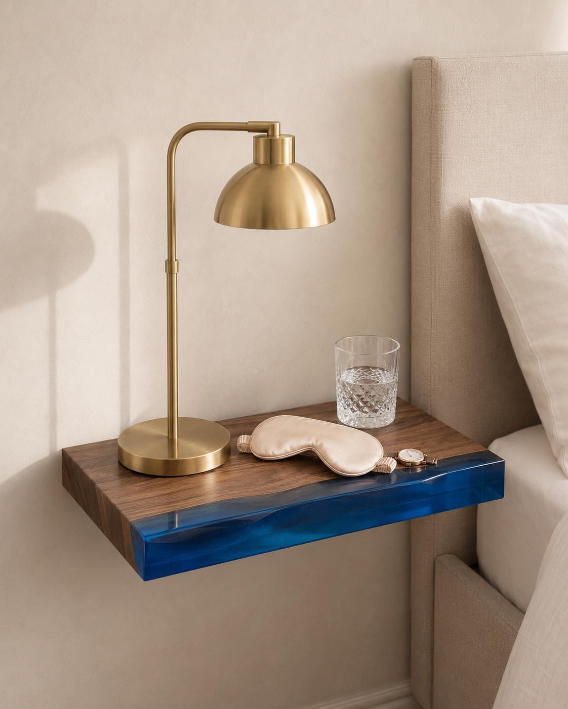 Walnut Wood Floating Shelf with Transparent Epoxy Resin, Handmade Live Edge Wall Shelf, Custom Color