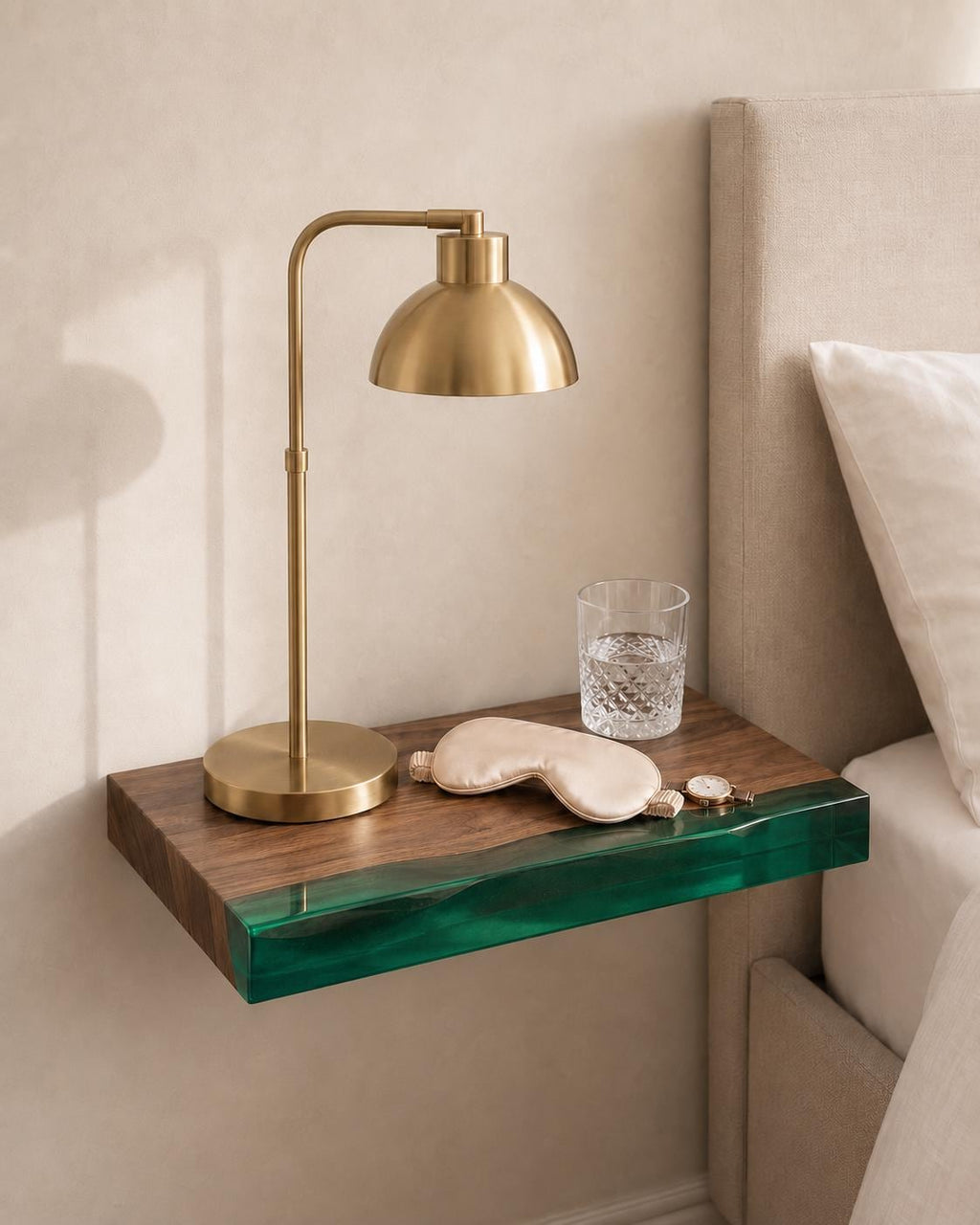 Walnut Wood Floating Shelf with Transparent Epoxy Resin, Handmade Live Edge Wall Shelf, Custom Color