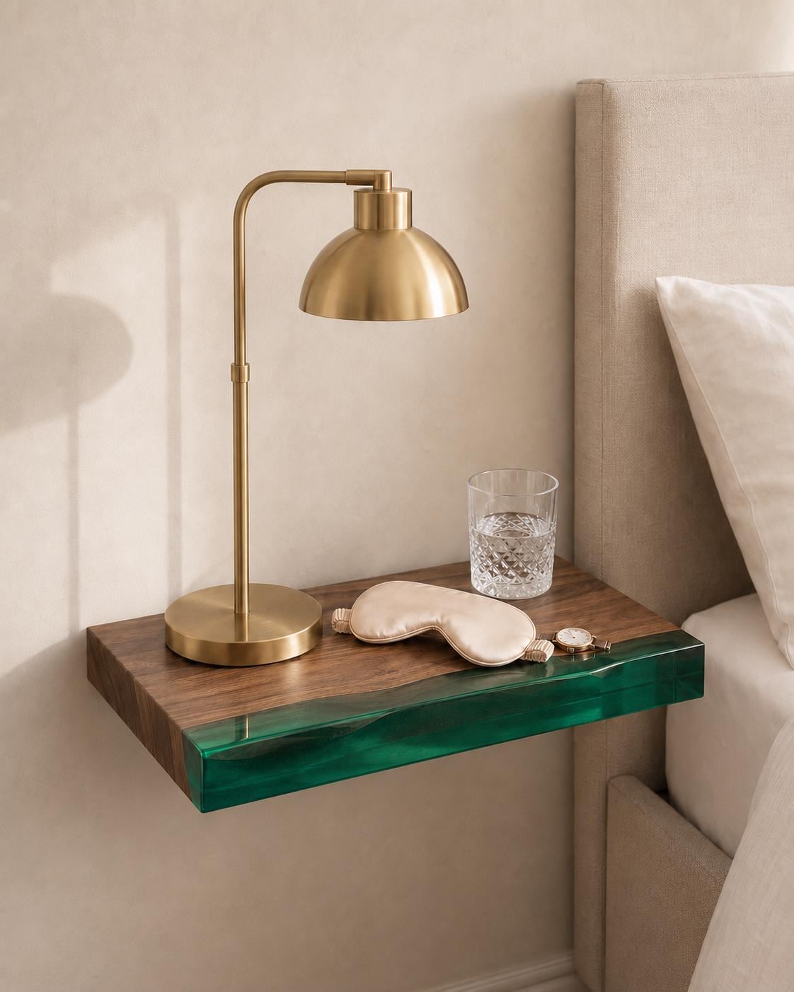 Walnut Wood Floating Shelf with Transparent Epoxy Resin, Handmade Live Edge Wall Shelf, Custom Color