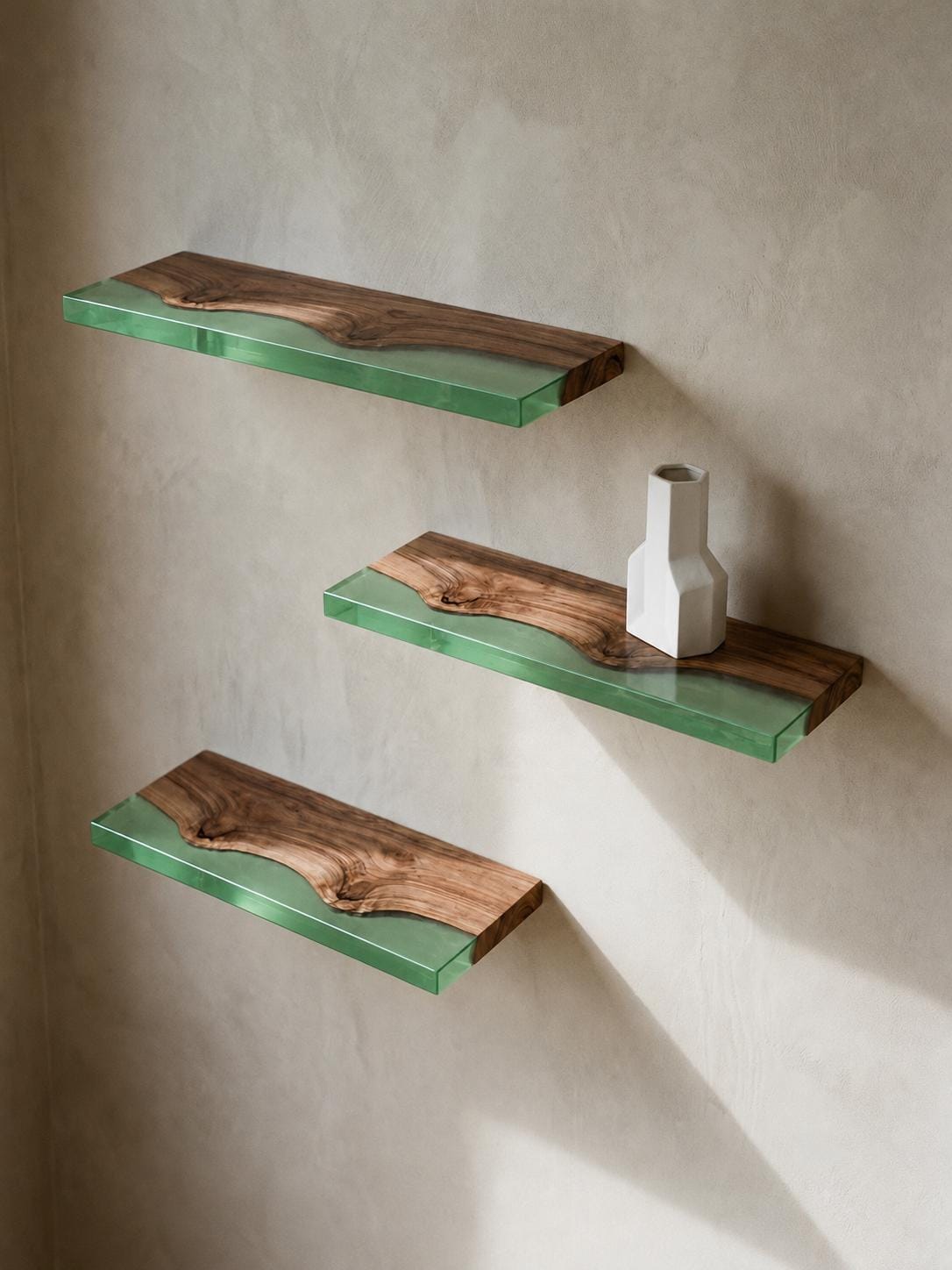 Walnut Wood Floating Shelf with Transparent Epoxy Resin, Handmade Live Edge Wall Shelf, Custom Color