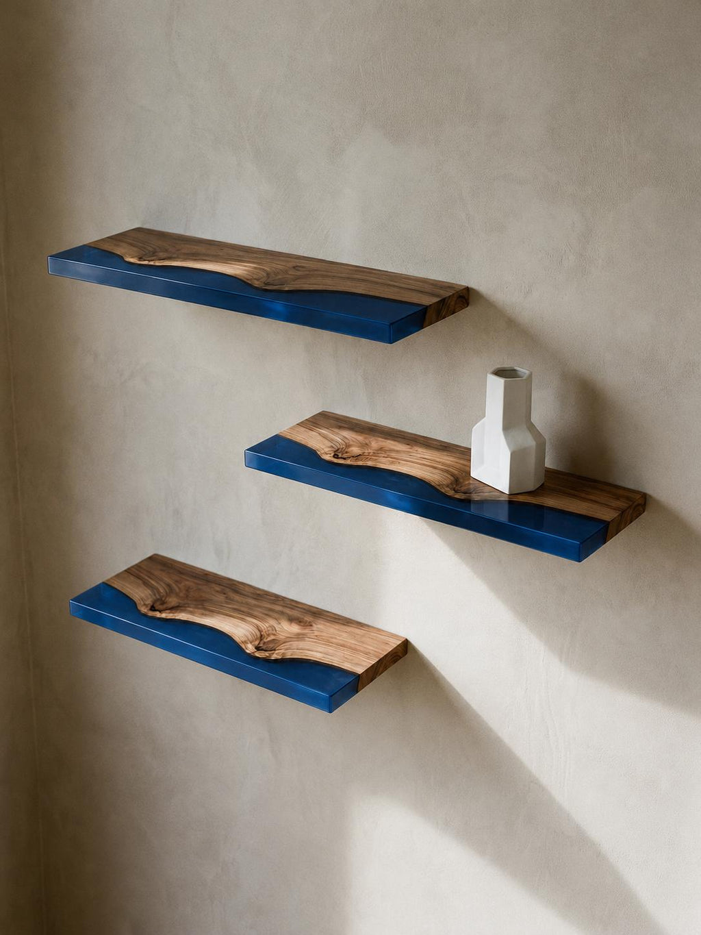 Walnut Wood Floating Shelf with Transparent Epoxy Resin, Handmade Live Edge Wall Shelf, Custom Color