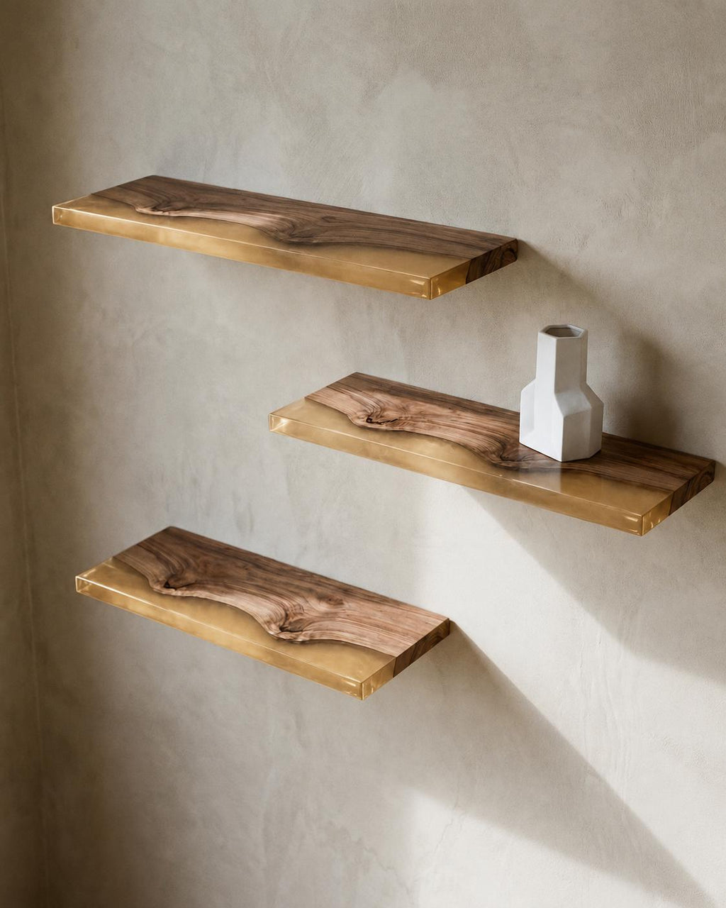 Walnut Wood Floating Shelf with Transparent Epoxy Resin, Handmade Live Edge Wall Shelf, Custom Color