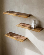 Walnut Wood Floating Shelf with Transparent Epoxy Resin, Handmade Live Edge Wall Shelf, Custom Color