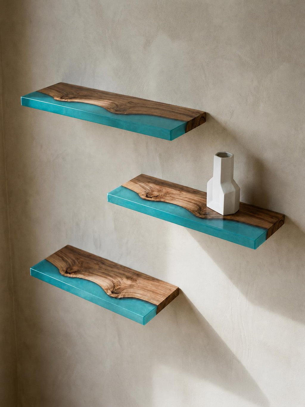 Walnut Wood Floating Shelf with Transparent Epoxy Resin, Handmade Live Edge Wall Shelf, Custom Color