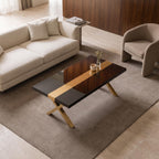 Black Epoxy Table with Genuine 24K Gold Leaf Stripe | Coffee or Dining Table