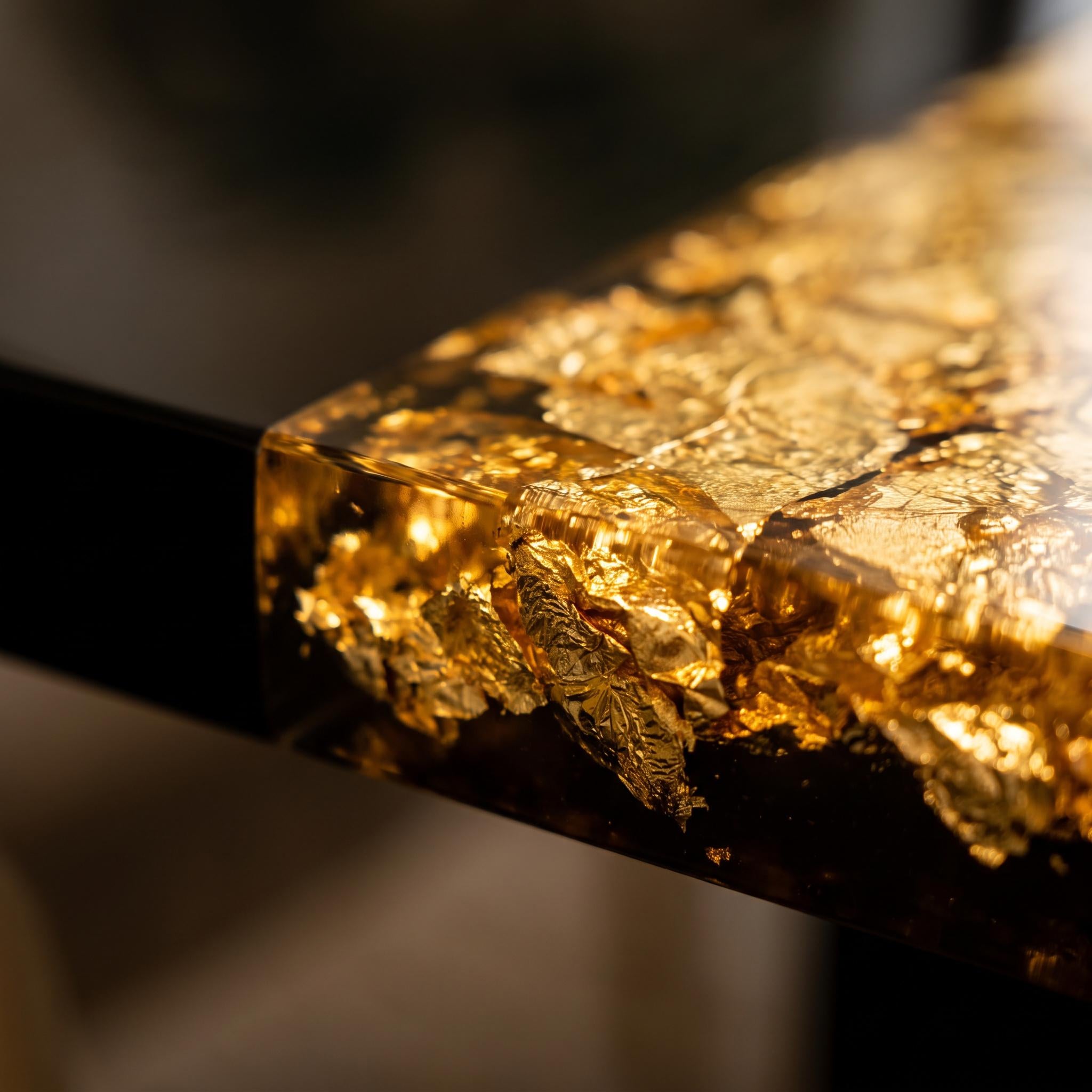Black Epoxy Table with Genuine 24K Gold Leaf Stripe | Coffee or Dining Table