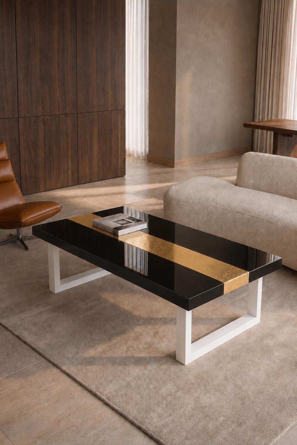 Black Epoxy Table with Genuine 24K Gold Leaf Stripe | Coffee or Dining Table